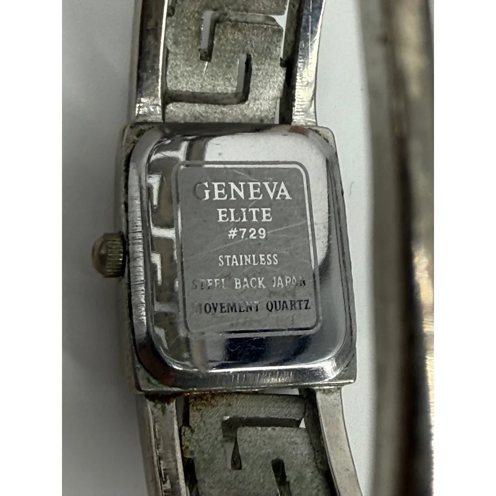 Geneva Elite 2pc Cuff Watch Set Silver Tone Greek Key Abstract Metal‎ Quartz